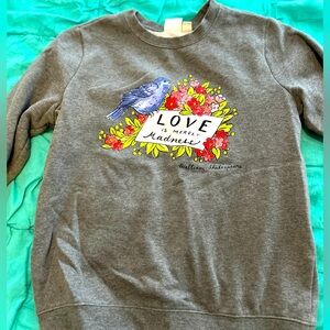 Gray mod cloth sweatshirt with Shakespeare quote